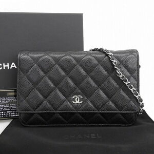 Like New Chanel Coco Mark Chain Wallet (Serial Number 28) AP0250 Caviar Leath...